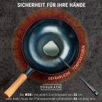 Small Yosukata 34cm Wok aus Blauem Kohlenstoffstahl (Flacher Boden, Vorbereitete) + Edelstahl Wok-Deckel 32,5cm (für Wok 34cm) + Wok-Utensilien-Set: Wokspatel und Schöpfkelle aus vorbereitetem Karbonstahl und Bambus-Essstäbchen mit 43 cm Länge