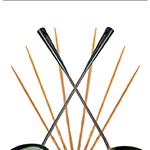 Small Yosukata 34cm Wok aus Blauem Kohlenstoffstahl (Flacher Boden, Vorbereitete) + Edelstahl Wok-Deckel 32,5cm (für Wok 34cm) + Wok-Utensilien-Set: Wokspatel und Schöpfkelle aus vorbereitetem Karbonstahl und Bambus-Essstäbchen mit 43 cm Länge