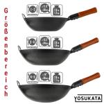 Small Yosukata 36cm Wok aus Schwarzem Kohlenstoffstahl (Runder Boden, Vorbereitete) + Edelstahl Wok-Deckel 34.5cm (für Wok 36cm)