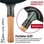 Small Yosukata 36cm Wok aus Blauem Kohlenstoffstahl (Runder Boden, Vorbereitete) + Edelstahl Wok-Deckel 34,5cm (für Wok 36cm) + Wok-Utensilien-Set: Wokspatel und Schöpflöffel aus Edelstahl mit 43 cm Länge