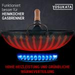 Small Yosukata 36cm Wok aus Blauem Kohlenstoffstahl (Runder Boden, Vorbereitete) + Edelstahl Wok-Deckel 34,5cm (für Wok 36cm) + Wok-Utensilien-Set: Wokspatel und Schöpflöffel aus Edelstahl mit 43 cm Länge