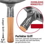 Small Yosukata 36cm Wok aus Silberne Kohlenstoffstahl (Runder Boden, Nicht vorbereitete) + Wok-Utensilien-Set: Wokspatel und Schöpflöffel aus Edelstahl mit 43 cm Länge