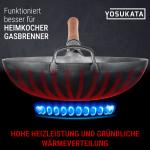 Small Yosukata 36cm Wok aus Silberne Kohlenstoffstahl (Runder Boden, Nicht vorbereitete) + Wok-Utensilien-Set: Wokspatel und Schöpflöffel aus Edelstahl mit 43 cm Länge