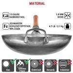 Small Yosukata 36cm Wok aus Silberne Kohlenstoffstahl (Runder Boden, Nicht vorbereitete) + Wok-Utensilien-Set: Wokspatel und Schöpflöffel aus Edelstahl mit 43 cm Länge