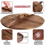 Small Yosukata 36cm Wok aus Schwarzem Kohlenstoffstahl (Runder Boden, Vorbereitete) + Wok-Deckel aus Holz 36cm + Wok-Utensilien-Set: Wokspatel und Schöpflöffel aus Edelstahl mit 43 cm Länge