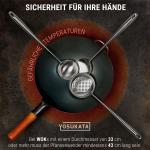 Small Yosukata 34cm Wok aus Blauem Kohlenstoffstahl (Flacher Boden, Vorbereitete) + Edelstahl Wok-Deckel 32,5cm (für Wok 34cm) + Wok-Utensilien-Set: Spatel & Schöpflöffel & Schaumlöffel aus Edelstahl mit 43 cm Länge