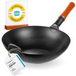 Small Yosukata 34cm Wok aus Schwarzem Kohlenstoffstahl (Flacher Boden, Vorbereitete)