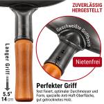 Small Yosukata 34cm Wok aus Schwarzem Kohlenstoffstahl (Flacher Boden, Vorbereitete) + Wok-Deckel aus Holz 34cm + Wok-Utensilien-Set: Wokspatel und Schöpflöffel aus Edelstahl mit 43 cm Länge