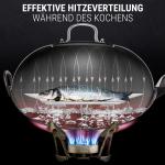 Small Yosukata 34cm Wok aus Blauem Kohlenstoffstahl (Flacher Boden, Vorbereitete) + Edelstahl Wok-Deckel 32,5cm (für Wok 34cm) + Wok-Utensilien-Set: Wokspatel und Schöpfkelle aus vorbereitetem Karbonstahl und Bambus-Essstäbchen mit 43 cm Länge