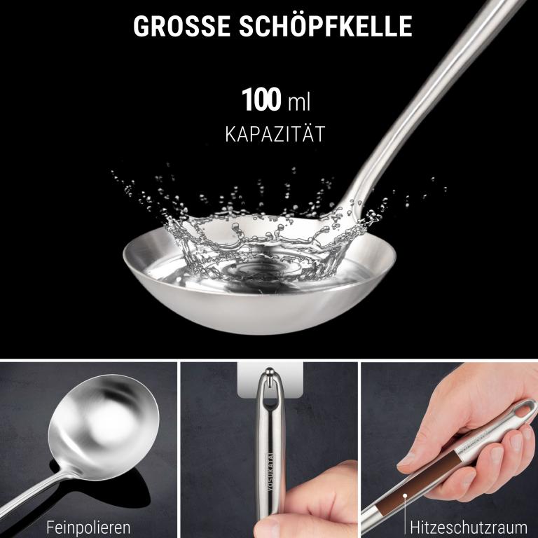 Yosukata Wok-Utensilien-Set: Spatel & Schöpflöffel & Schaumlöffel aus Edelstahl mit 43 cm Länge