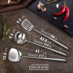 Small Yosukata Wok-Utensilien-Set: Spatel & Schöpflöffel & Pfannenwender aus Edelstahl mit 43 cm Länge