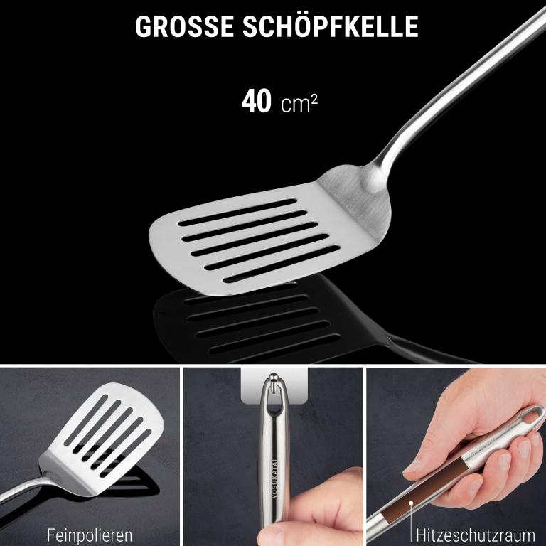 Yosukata Wok-Utensilien-Set: Spatel & Schöpflöffel & Pfannenwender aus Edelstahl mit 43 cm Länge