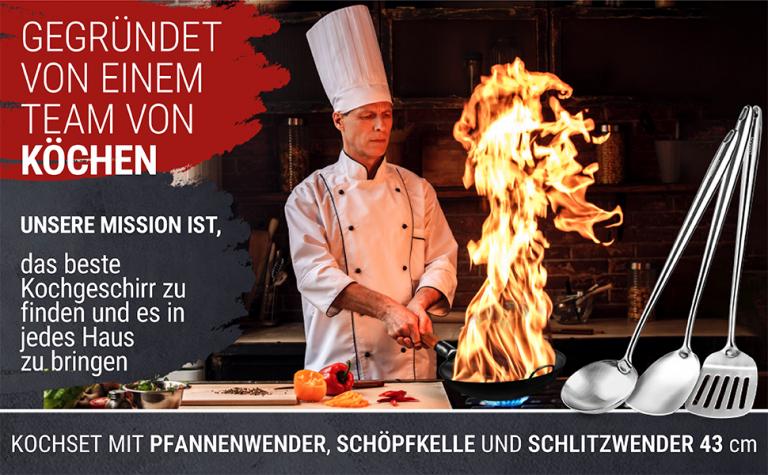 Yosukata Wok-Utensilien-Set: Spatel & Schöpflöffel & Pfannenwender aus Edelstahl mit 43 cm Länge