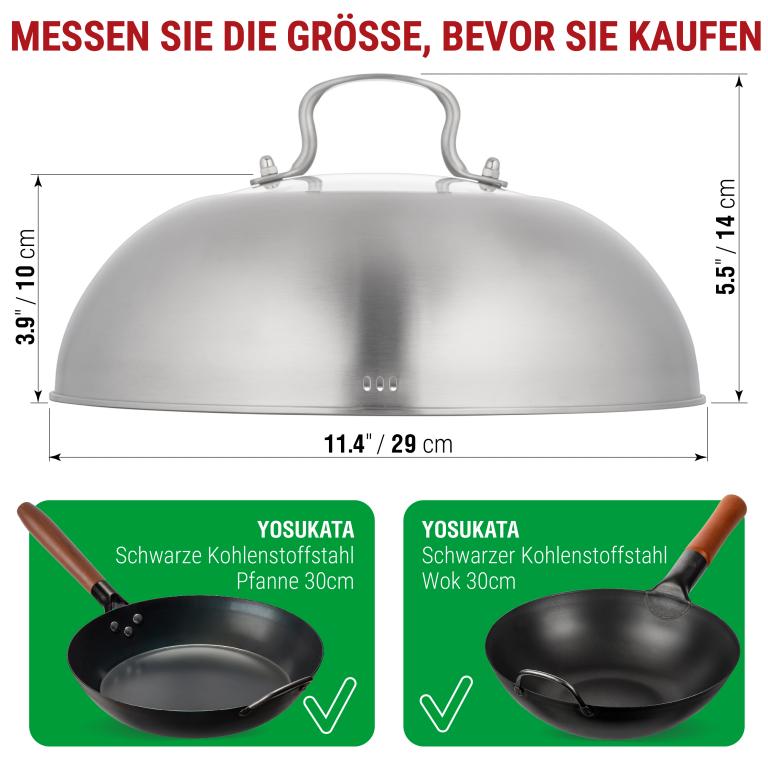 Yosukata Edelstahl Wok-Deckel 29cm (für Wok 30cm) 