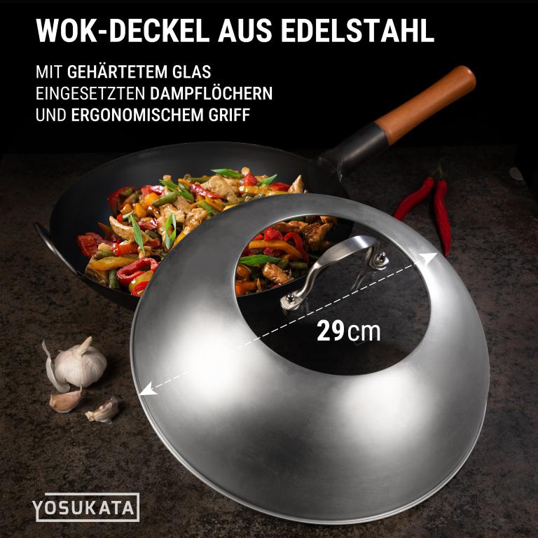 Yosukata Edelstahl Wok-Deckel 29cm (für Wok 30cm) 