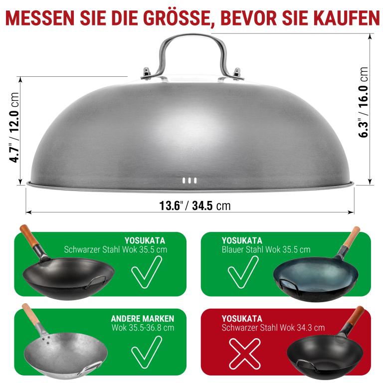 Yosukata Edelstahl Wok-Deckel 34,5cm (für Wok 36cm)