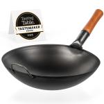 Small Yosukata 36cm Wok aus Schwarzem Kohlenstoffstahl (Runder Boden, Vorbereitete)