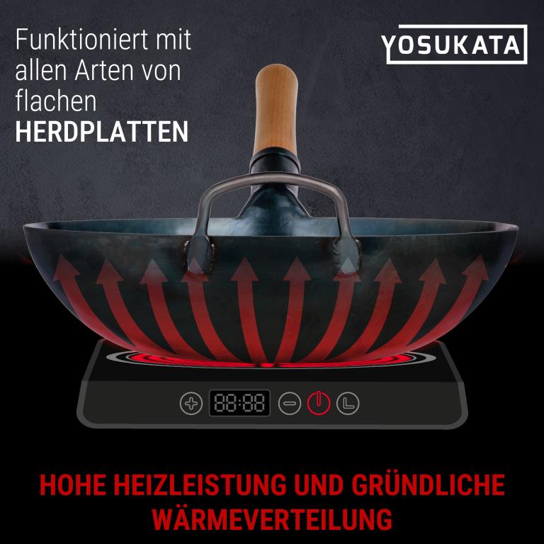 Yosukata 34cm Wok aus Blauem Kohlenstoffstahl (Flacher Boden, Vorbereitete)