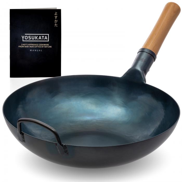 34cm Wok aus Blauem Kohlenstoffstahl (Flacher Boden, Vorbereitete)