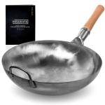 Small Yosukata 36cm Wok aus Silberne Kohlenstoffstahl (Runder Boden, Nicht vorbereitete)