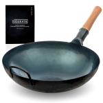 Small Yosukata 36cm Wok aus Blauem Kohlenstoffstahl (Runder Boden, Vorbereitete)